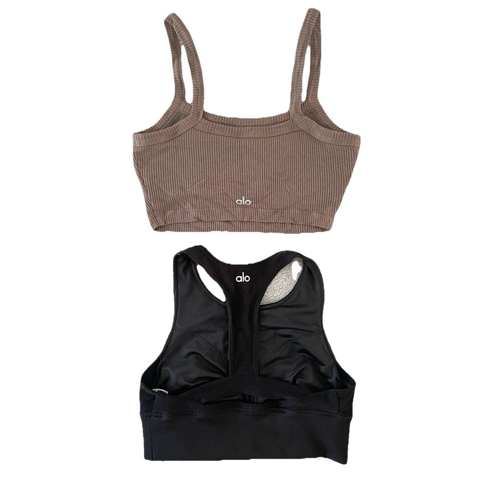 Alo Yoga Sports Bra Bundle Size XS Gym Tops Ribbed Knit Brown Black Racer Back
